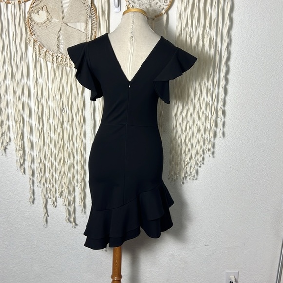 Amanda Uprichard Black Ruffle Asymmetrical Hemline Mini Dress Size Small - Picture 7 of 9